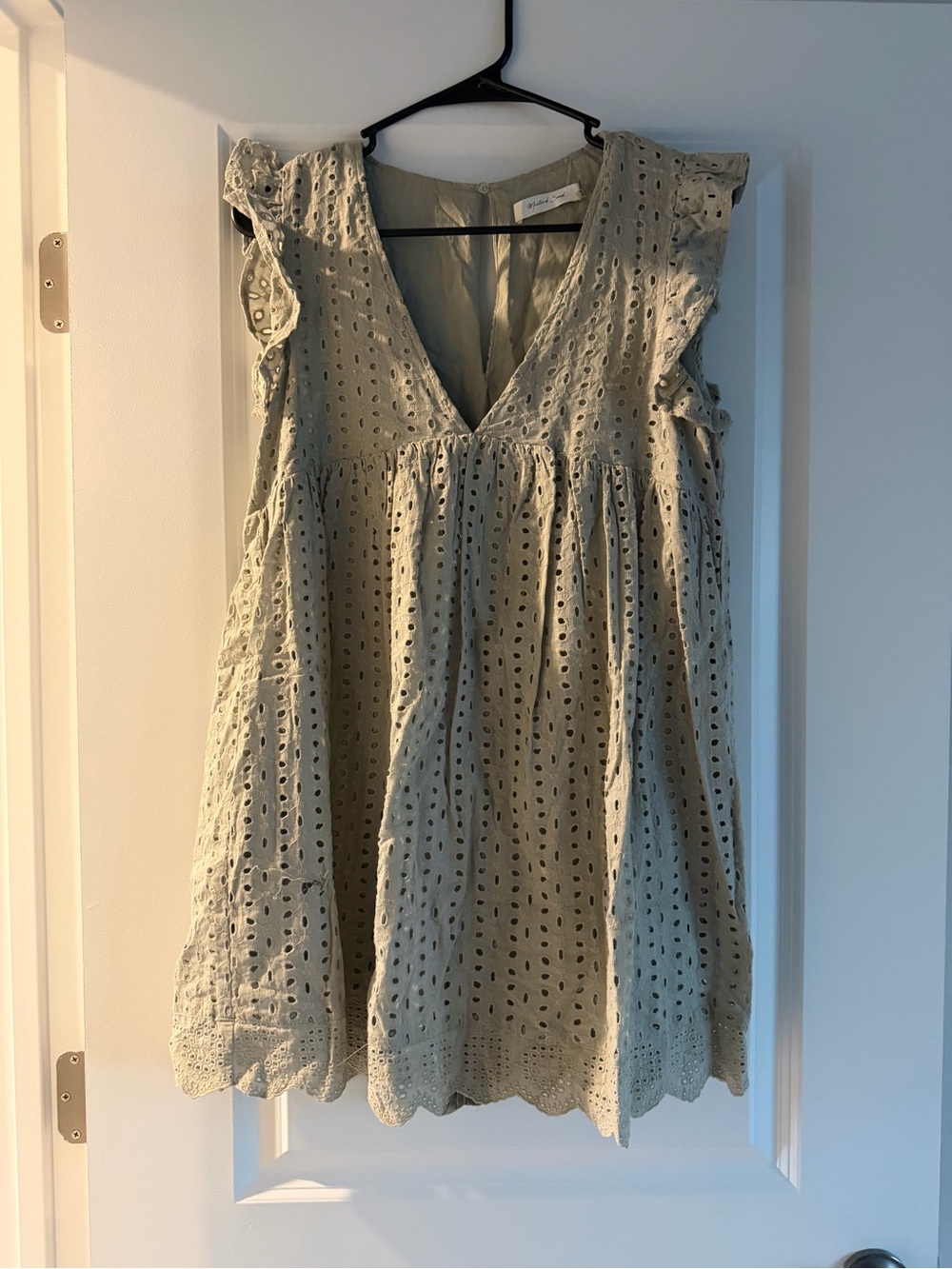 Mustard Seed Sage Eyelet V-Neck Flutter Sleeve Romper